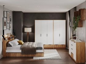 Модульная спальня Ивис (дуб крафт золотой/белый) в Битках - bitki.mebel-nsk.ru | фото