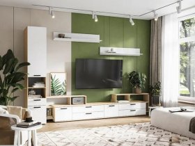 Модульная стенка Санса (дуб сонома/белый) в Битках - bitki.mebel-nsk.ru | фото