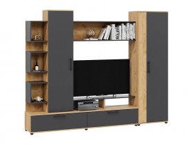 Стенка «Дакота» (дуб крафт золотой/антрацит) в Битках - bitki.mebel-nsk.ru | фото