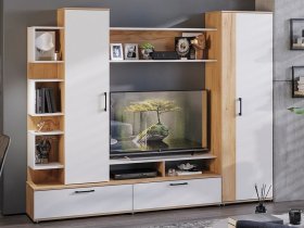 Стенка «Дакота» (дуб крафт золотой/белый ясень) в Битках - bitki.mebel-nsk.ru | фото