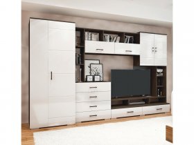 Стенка Коста МДФ (дуб венге/белый глянец) в Битках - bitki.mebel-nsk.ru | фото
