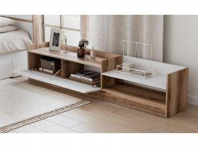 Тумба под ТВ Брауни (дуб делано/белый) в Битках - bitki.mebel-nsk.ru | фото