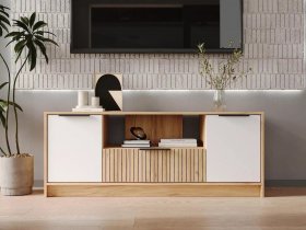 Тумба под ТВ  ТМ-001 Ивис (дуб крафт золотой/белый) в Битках - bitki.mebel-nsk.ru | фото